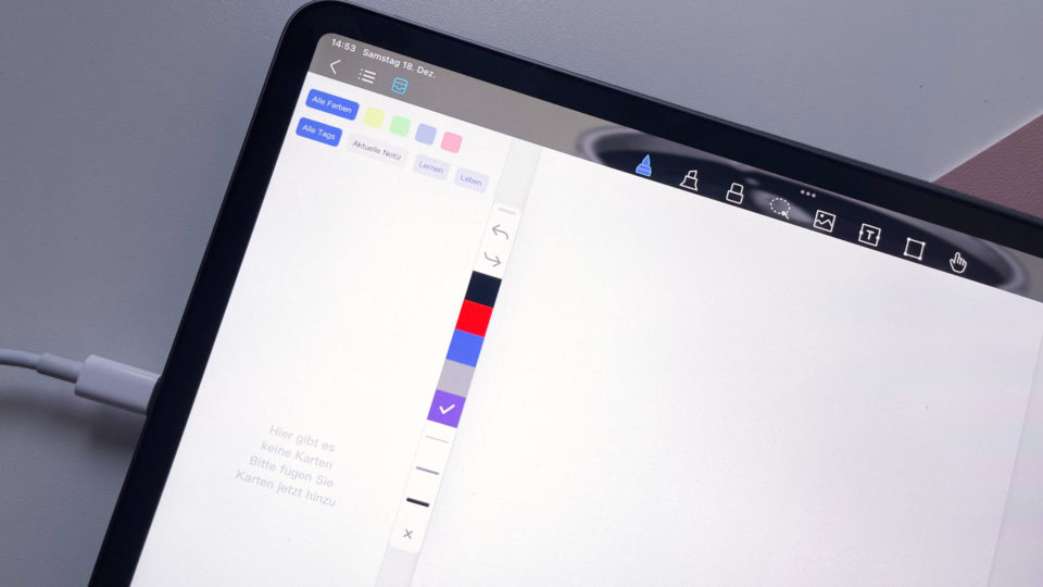 iPad mit den Einstellungen für Tags im digitalen Notizbuch