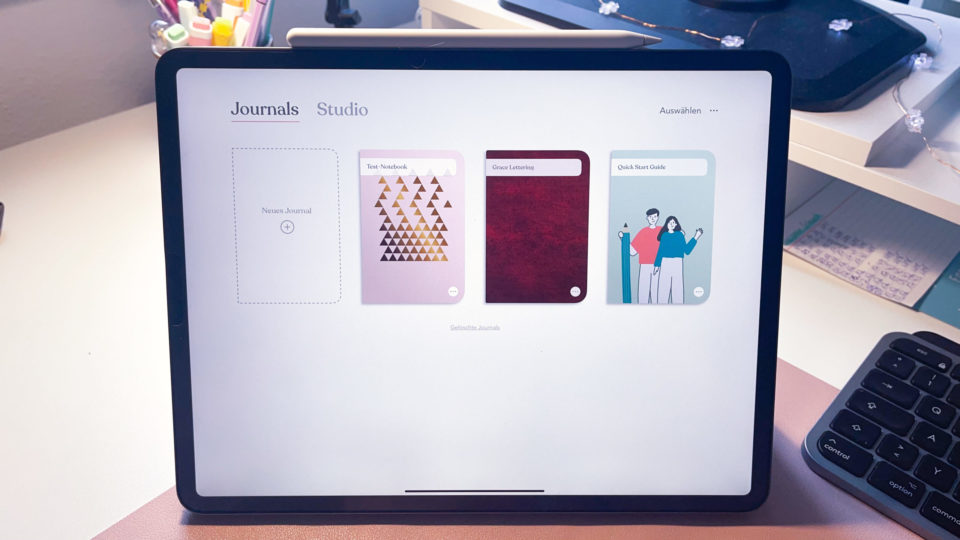 iPad Pro mit Übersicht des Dashboards der App Zinnia. App für Journals Erinnerungen ADHS und Vergesslichkeit
